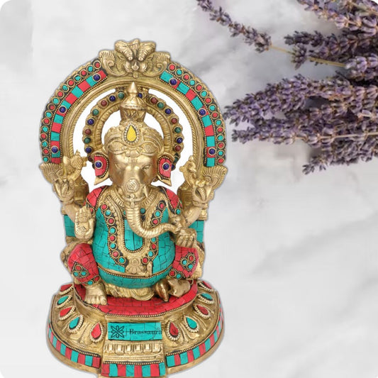 Brass Ring Ganesha Statue For Home Decor Weight 5.6 Kg And Height 33 Cm