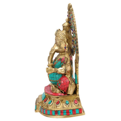 Brass Ring Ganesha Statue For Home Decor Weight 5.6 Kg And Height 33 Cm