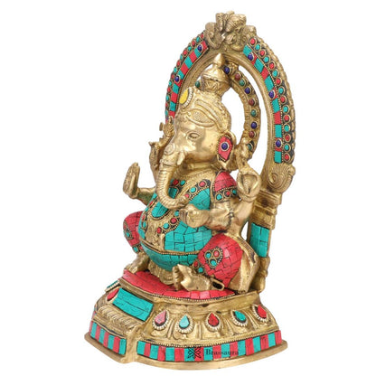 Brass Ring Ganesha Statue For Home Decor Weight 5.6 Kg And Height 33 Cm