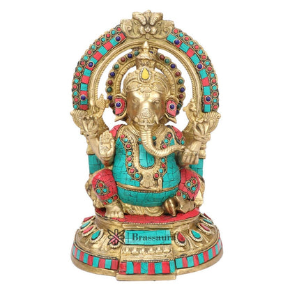 Brass Ring Ganesha Statue For Home Decor Weight 5.6 Kg And Height 33 Cm