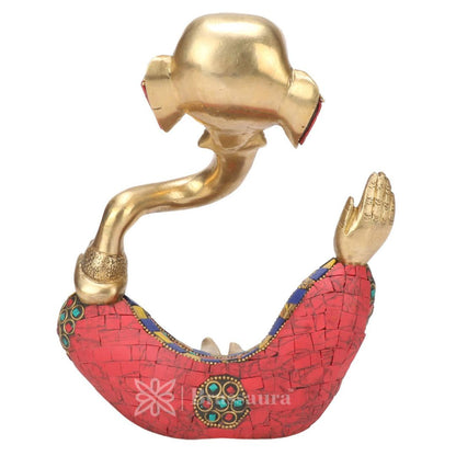 Brassaura™ Brass Trunk Ganesha Multicolor Gem Stone Handwork Idol Ganesh Statue in Modern Art for Home Office Desk Diwali Gift Pooja House Entrance Showpiece Gift Height 23 cm Weight 2.6 Kg