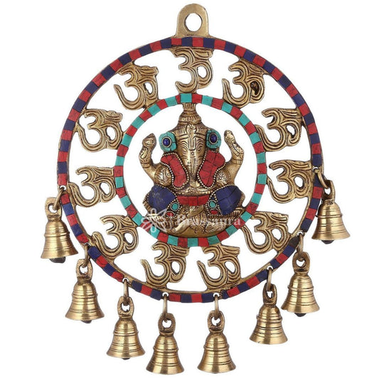 Brassaura™ Brass Gem Stone Work Ganesha Wall Hanging Murti for Home and Decor Brass Ganesh Bhagwan Statue for Pooja Ganesha Idols for Home Entrace Decor Decoration Weight 1.4 Kg Height 30 cm