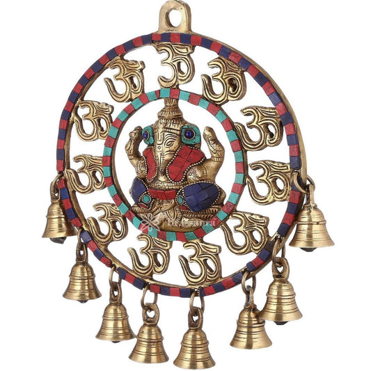 Brassaura™ Brass Gemstone Work Ganesha Wall Hanging Murti – Height 11.81 inches | Weight 1.4 kgs
