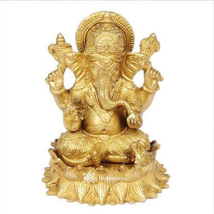 Brassaura™ Brass Ganesha Murti for Home and Decor Brass Ganesh Bhagwan Statue for Pooja Ganesha Idols for Home Entrace Decor Decoration Weight 1.5 Kg Height 20 cm