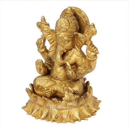 Brassaura™ Brass Ganesha Murti for Home and Decor Brass Ganesh Bhagwan Statue for Pooja Ganesha Idols for Home Entrace Decor Decoration Weight 1.5 Kg Height 20 cm