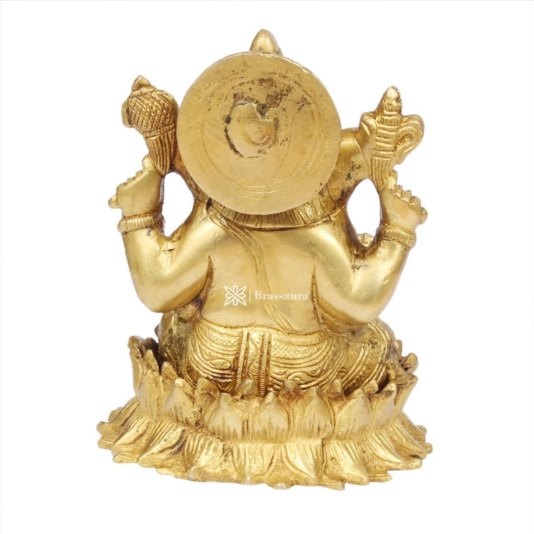 Brassaura™ Brass Ganesha Murti for Home and Decor Brass Ganesh Bhagwan Statue for Pooja Ganesha Idols for Home Entrace Decor Decoration Weight 1.5 Kg Height 20 cm