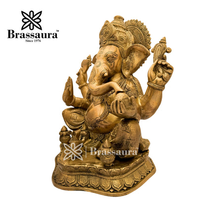Brassaura™ Brass Ganesha Idol for Home and Decor | Weight 14 Kgs | Height 15.35 Inches