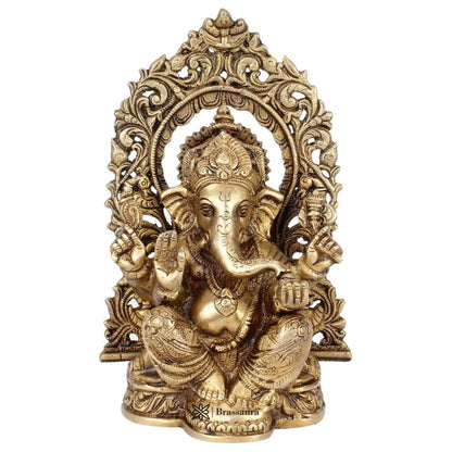 Brassaura™ Brass Ganesha Murti for Home and Decor Brass Ganesh Bhagwan Statue for Pooja Ganesha Idols for Home Entrace Decor Decoration Weight 2 Kg Height 22 cm