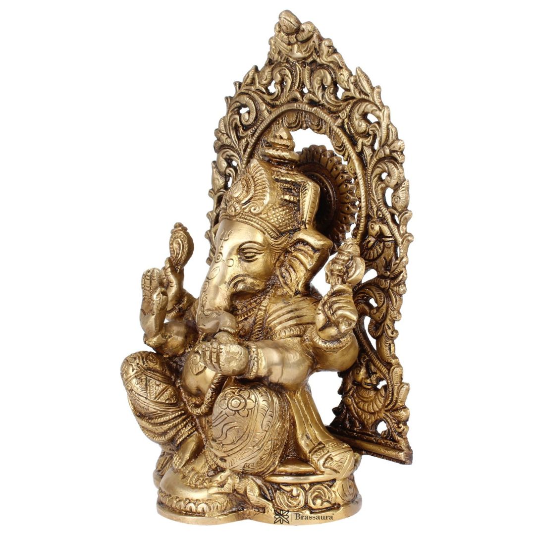 Brassaura™ Brass Ganesha Murti for Home and Decor Brass Ganesh Bhagwan Statue for Pooja Ganesha Idols for Home Entrace Decor Decoration Weight 2 Kg Height 22 cm