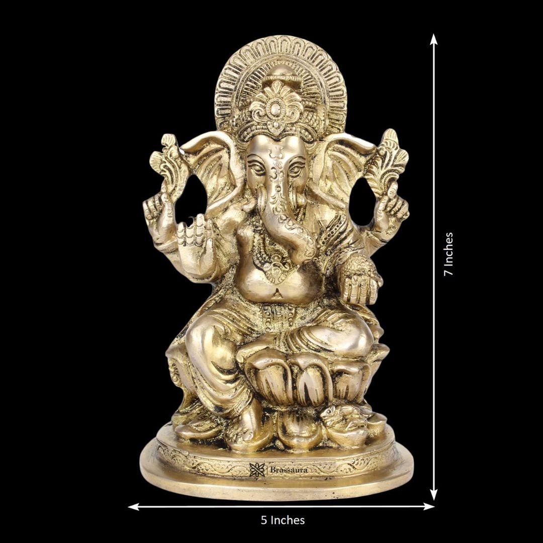 Brass Lotus Ganesha Murti for Home Decor Weight 1.9 Kg Height 20 cm