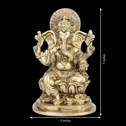 Brass Lotus Ganesha Murti for Home Decor Weight 1.9 Kg Height 20 cm