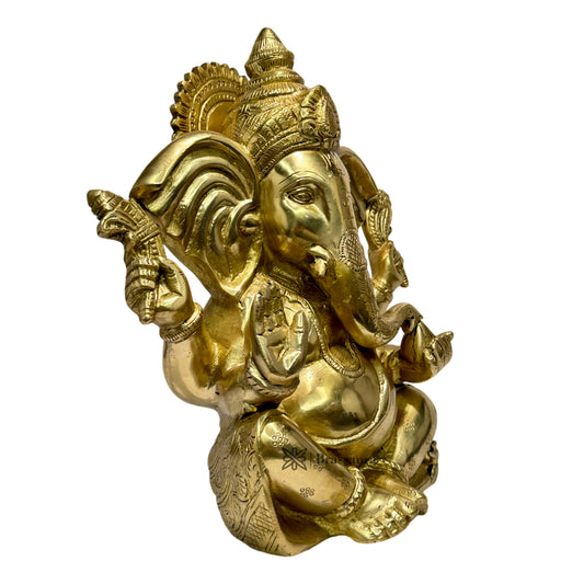 Brassaura Brass Gold Color Ganesha Statue | Height 9.8 Inches