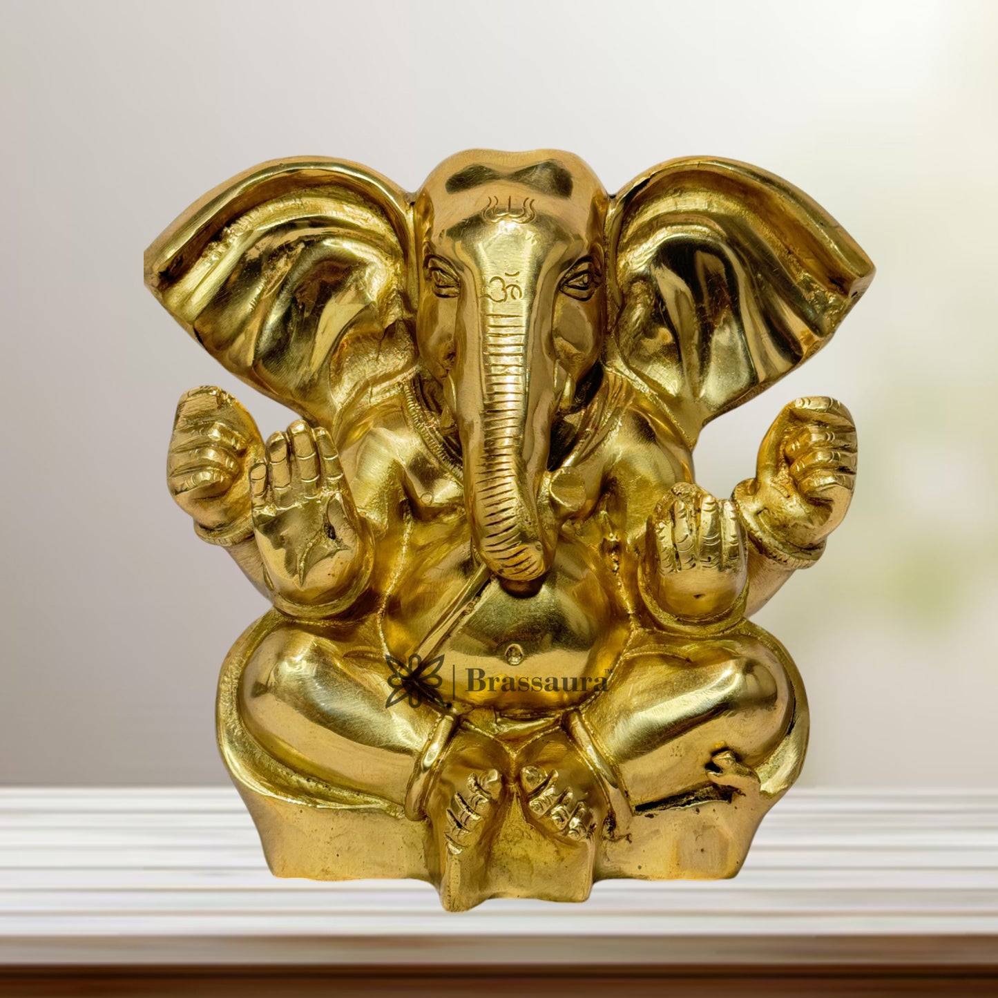 Brassaura™ Brass Sitting Ganesha Statue for Home and Decor Brass Ganesh Murti for Pooja Room Ganpati Idol for Home Entrace Decor Good Luck Vastu Decoration Weight 5 Kg Height 22 cm