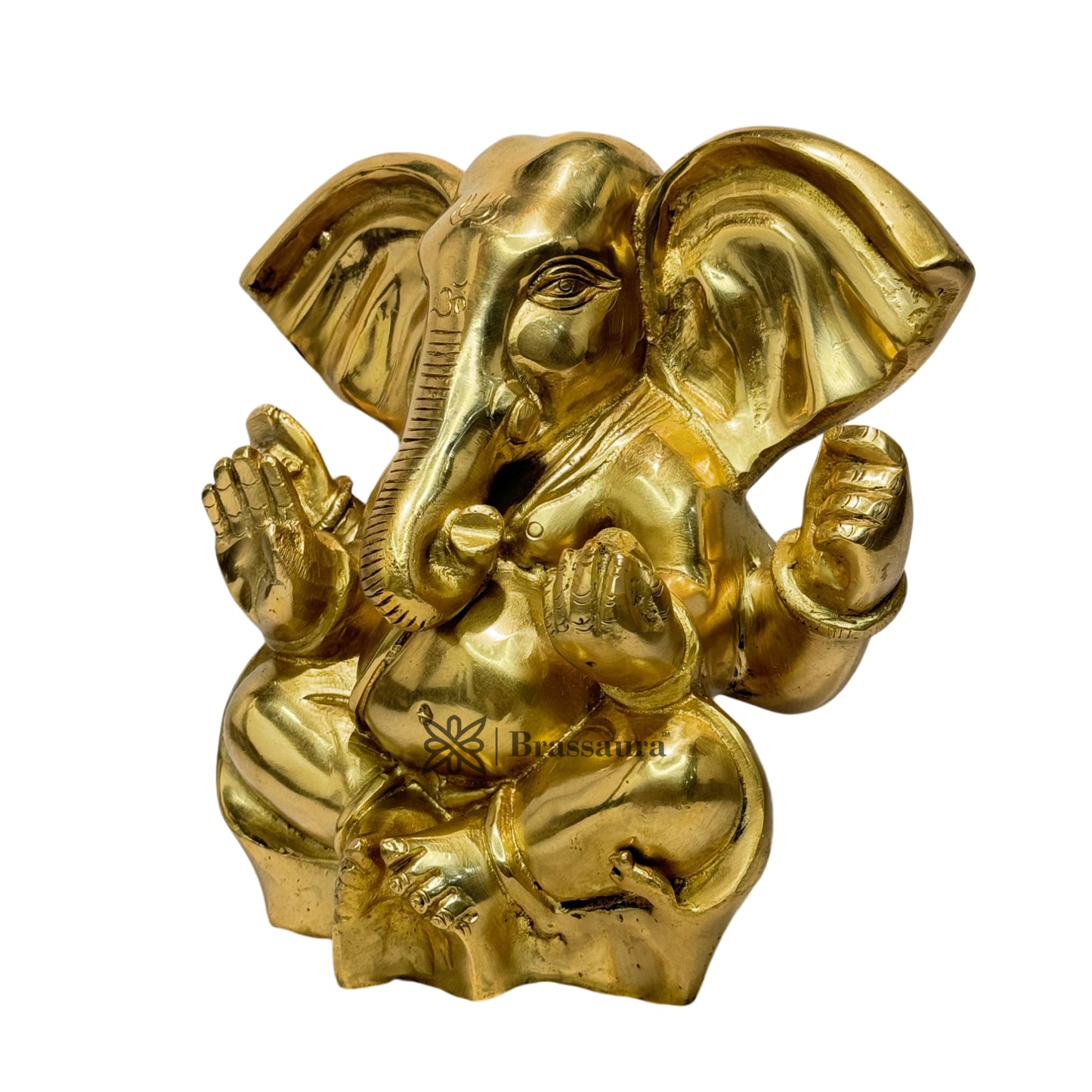 Brassaura™ Brass Sitting Ganesha Statue for Home and Decor Brass Ganesh Murti for Pooja Room Ganpati Idol for Home Entrace Decor Good Luck Vastu Decoration Weight 5 Kg Height 22 cm