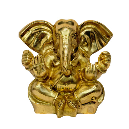 Brassaura™ Brass Sitting Ganesha Statue for Home and Decor Brass Ganesh Murti for Pooja Room Ganpati Idol for Home Entrace Decor Good Luck Vastu Decoration Weight 5 Kg Height 22 cm