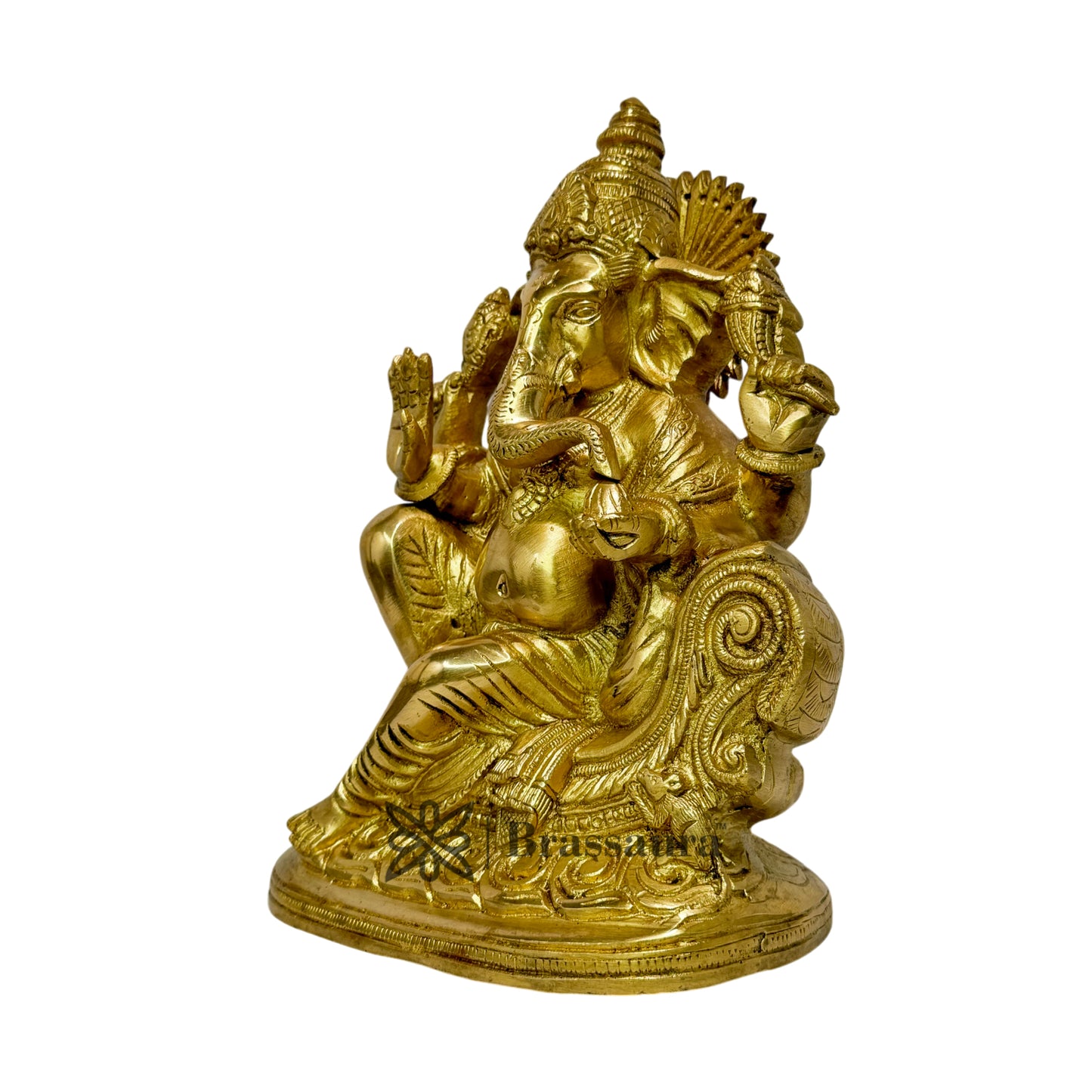 Brassaura™ Brass Chowki Ganesha Statue for Home and Decor Brass Ganesh Murti for Pooja Room Ganpati Idol for Home Entrace Decor Good Luck Vastu Decoration Weight 4.6 Kg Height 35 cm