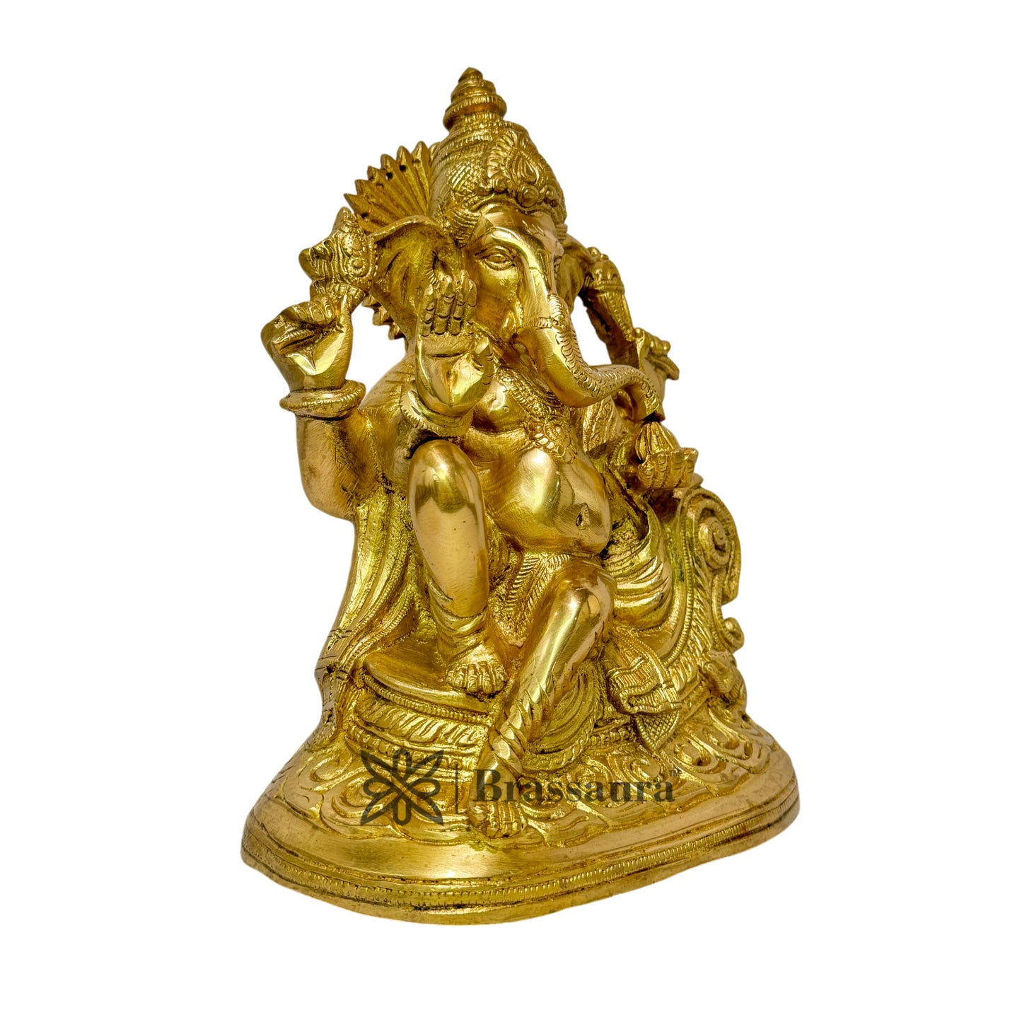 Brassaura™ Brass Chowki Ganesha Statue for Home and Decor Brass Ganesh Murti for Pooja Room Ganpati Idol for Home Entrace Decor Good Luck Vastu Decoration Weight 4.6 Kg Height 35 cm