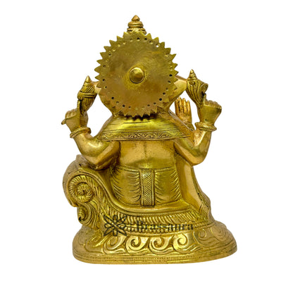 Brassaura™ Brass Chowki Ganesha Statue for Home and Decor Brass Ganesh Murti for Pooja Room Ganpati Idol for Home Entrace Decor Good Luck Vastu Decoration Weight 4.6 Kg Height 35 cm