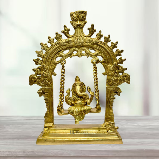 Brassaura™ Brass Swing Ganesha Jhula Statue for Home and Decor Brass Ganesh Murti for Pooja Room Ganpati Idol for Home Entrace Decor Good Luck Vastu Decoration Weight 1.7 Kg Height 30 cm