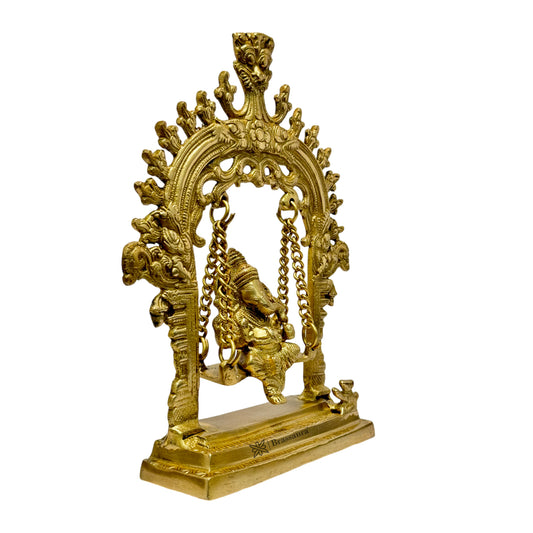 Brassaura Brass Swing Ganesha Jhula for Home & Temple Décor | Height 11.8 Inches