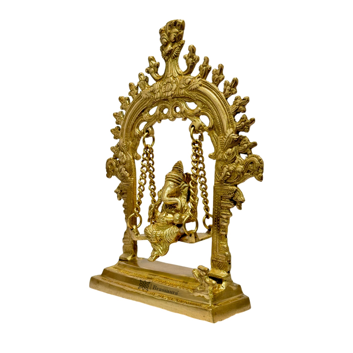 Brassaura™ Brass Swing Ganesha Jhula Statue for Home and Decor Brass Ganesh Murti for Pooja Room Ganpati Idol for Home Entrace Decor Good Luck Vastu Decoration Weight 1.7 Kg Height 30 cm