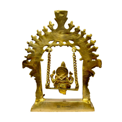 Brassaura™ Brass Swing Ganesha Jhula Statue for Home and Decor Brass Ganesh Murti for Pooja Room Ganpati Idol for Home Entrace Decor Good Luck Vastu Decoration Weight 1.7 Kg Height 30 cm