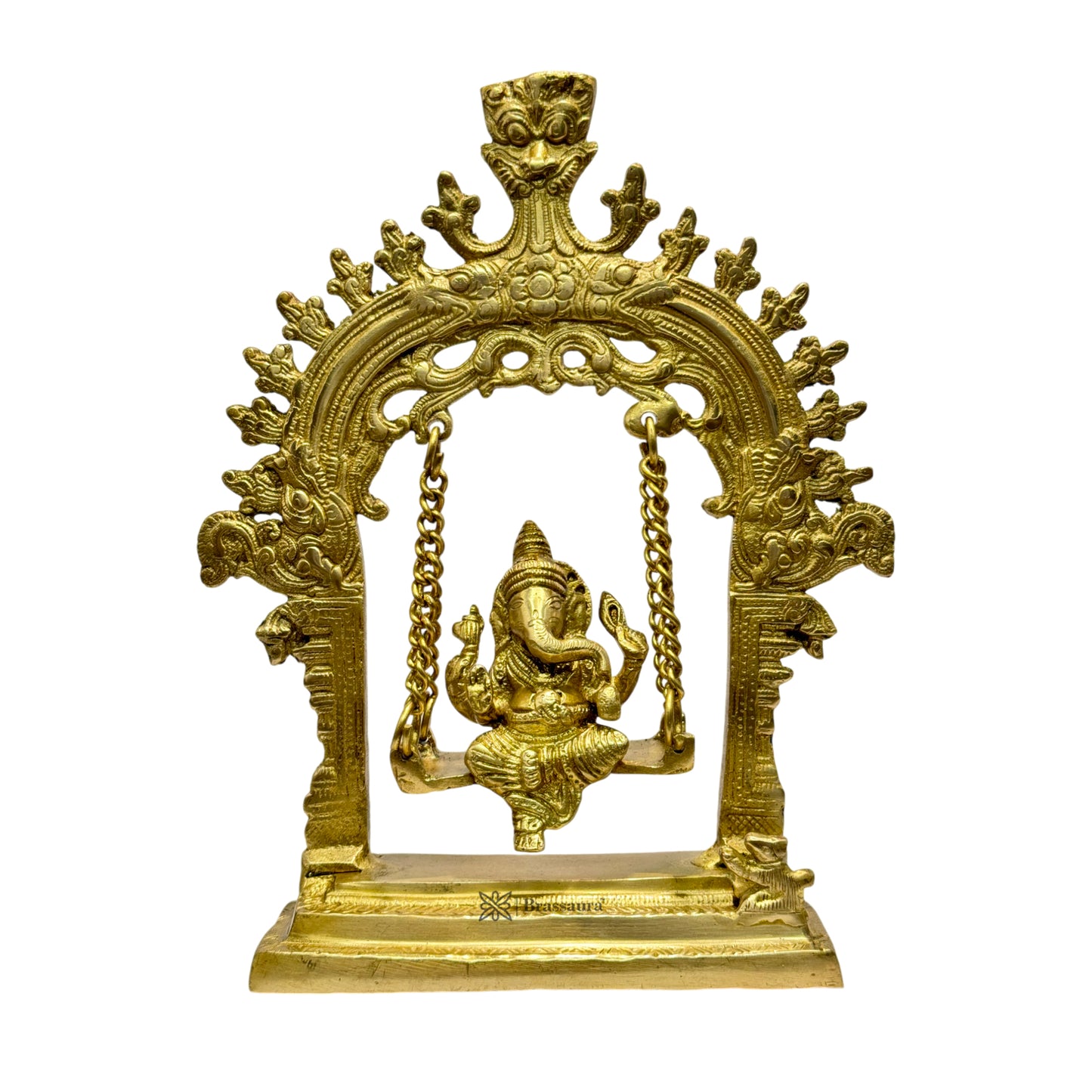 Brassaura™ Brass Swing Ganesha Jhula Statue for Home and Decor Brass Ganesh Murti for Pooja Room Ganpati Idol for Home Entrace Decor Good Luck Vastu Decoration Weight 1.7 Kg Height 30 cm