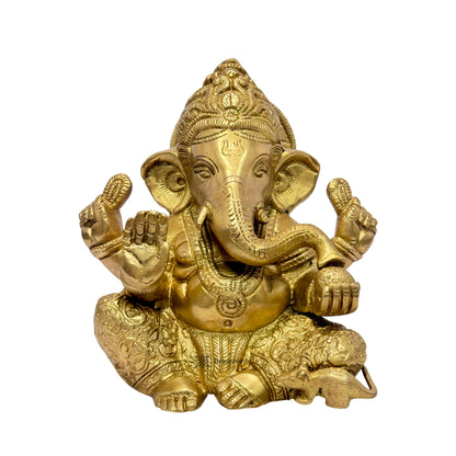 Brassaura™ Brass Golden Ganesha Statue – Height 9.84 inches & Weight 2.1 kgs | Traditional Ganpati Murti for Home & Pooja Room