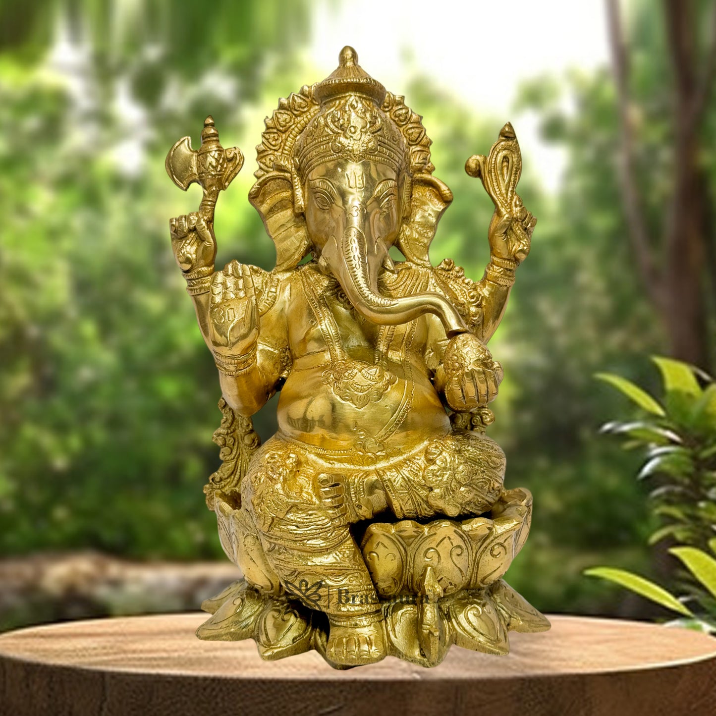 Brassaura™ Brass Ganesha Statue for Home and Decor Brass Lotus Ganesha Murti for Pooja Room Ganpati Idol for Home Entrace Decor Good Luck Vastu Decoration Weight 6.3 Kg Height 35 cm