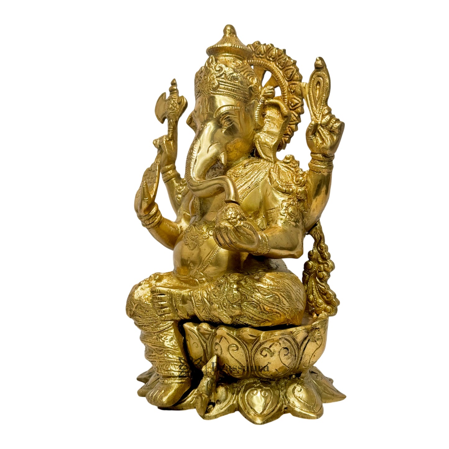 Brassaura™ Brass Ganesha Statue for Home and Decor Brass Lotus Ganesha Murti for Pooja Room Ganpati Idol for Home Entrace Decor Good Luck Vastu Decoration Weight 6.3 Kg Height 35 cm