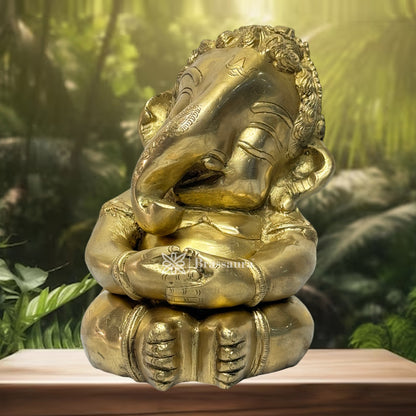 Brassaura™ Brass Golden Ganesha Statue for Home and Decor Brass Ganesh Murti for Pooja Room Ganpati Idol for Home Entrace Decor Good Luck Vastu Decoration Weight 5 Kg Height 30 cm