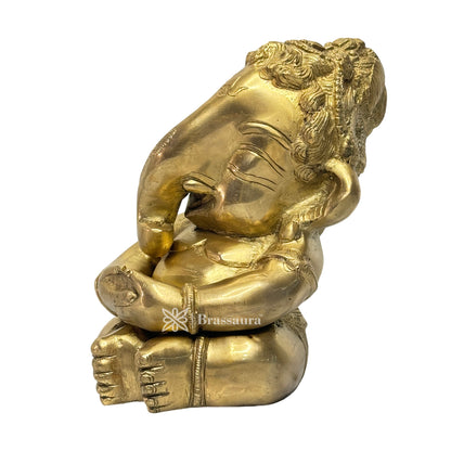 Brassaura™ Brass Golden Ganesha Statue for Home and Decor Brass Ganesh Murti for Pooja Room Ganpati Idol for Home Entrace Decor Good Luck Vastu Decoration Weight 5 Kg Height 30 cm