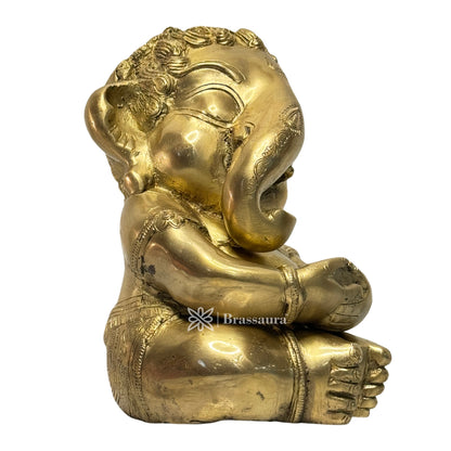 Brassaura™ Brass Golden Ganesha Statue for Home and Decor Brass Ganesh Murti for Pooja Room Ganpati Idol for Home Entrace Decor Good Luck Vastu Decoration Weight 5 Kg Height 30 cm