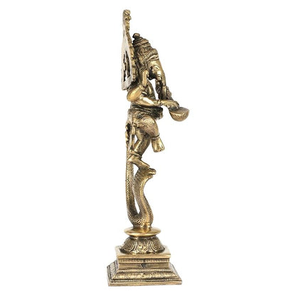 Brassaura™ Brass Dancing Ganesha on Shesnaag Murti for Home and Decor Brass Ganesh Bhagwan Statue for Pooja Room Ganesha Idols for Home Entrace Decor Good Luck Decoration Weight 2.5 Kg Height 8 cm