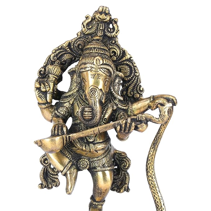 Brassaura™ Brass Dancing Ganesha on Shesnaag Murti for Home and Decor Brass Ganesh Bhagwan Statue for Pooja Room Ganesha Idols for Home Entrace Decor Good Luck Decoration Weight 2.5 Kg Height 8 cm