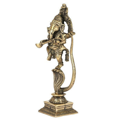 Brassaura™ Brass Dancing Ganesha on Shesnaag Murti for Home and Decor Brass Ganesh Bhagwan Statue for Pooja Room Ganesha Idols for Home Entrace Decor Good Luck Decoration Weight 2.5 Kg Height 8 cm