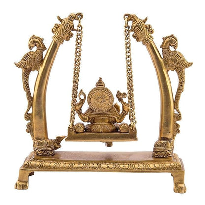 Brassaura™ Brass Ganesha Murti for Home and Decor Brass Ganesh Bhagwan Statue for Pooja Room Ganesha Jhula Idols for Home Entrace Decor Good Luck Vastu Decoration Weight 3 Kg Height 39 cm