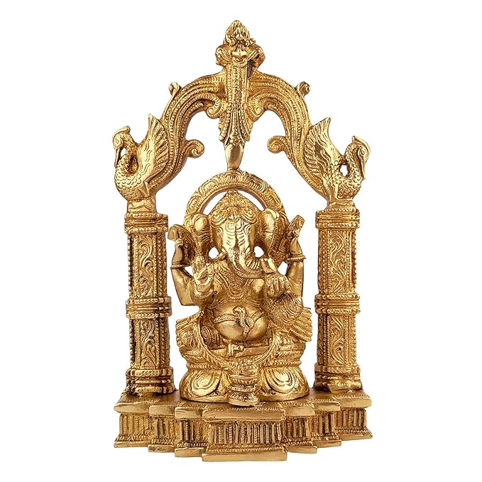 Brassaura™ Brass Ganesha Murti for Home and Decor Brass Ganesh Bhagwan Statue for Pooja Room Ganesha Idols for Home Entrace Decor Good Luck Vastu Decoration Weight 2.5 Kg Height 27 cm