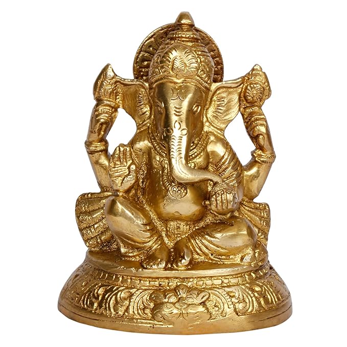 Brassaura™ Brass Ganesha Murti for Home and Decor Brass Ganesh Bhagwan Statue for Pooja Room Ganesha Idols for Home Entrace Decor Good Luck Vastu Decoration Weight 1.25 Kg Height 15 cm