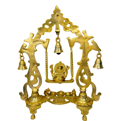 Brassaura™ Brass Ganesha Murti for Home and Decor Brass Ganesh Jhula Statue for Pooja Room Ganesha Idols for Home Entrace Decor Good Luck Vastu Decoration Weight 2.5 Kg Height 37 cm