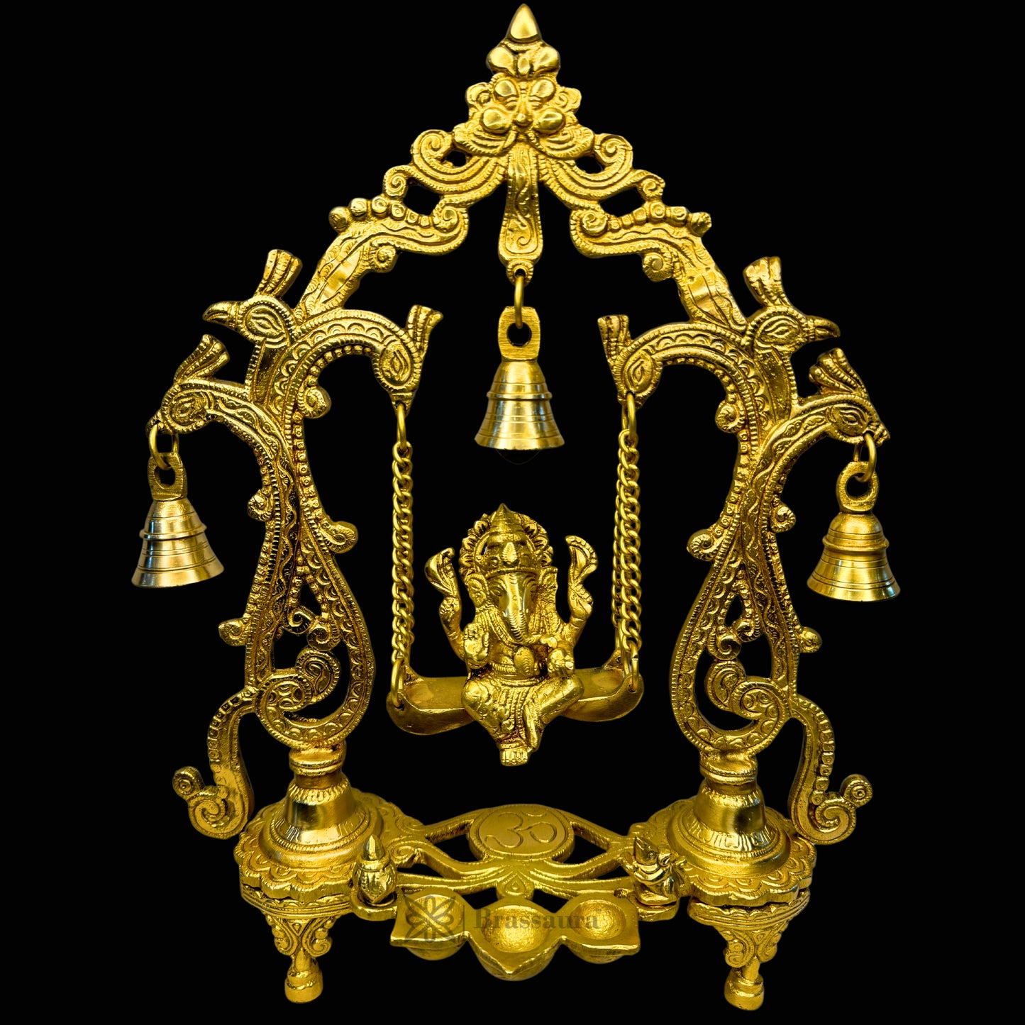 Brassaura™ Brass Ganesha Murti for Home and Decor Brass Ganesh Jhula Statue for Pooja Room Ganesha Idols for Home Entrace Decor Good Luck Vastu Decoration Weight 2.5 Kg Height 37 cm