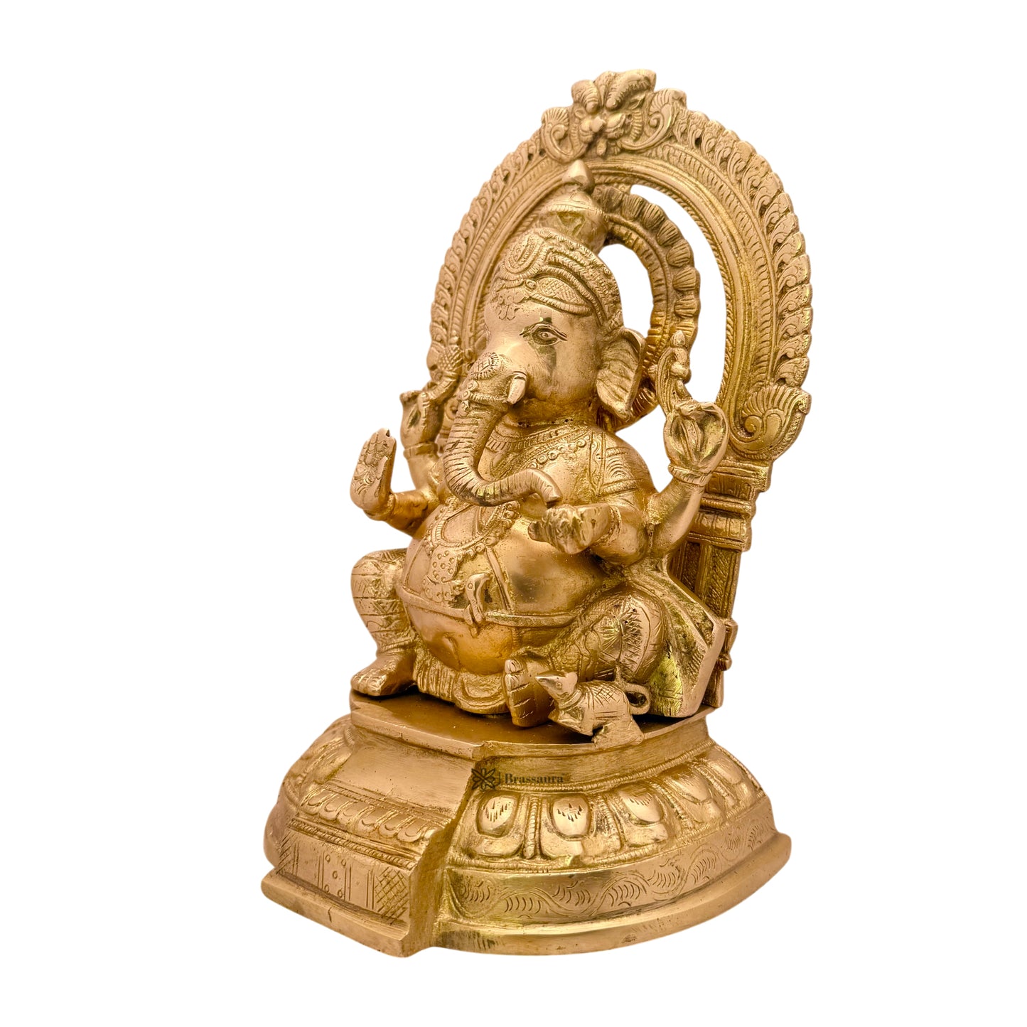 Brassaura™ Brass Ganesha Sitting on Singhasan – Height 12.99 inches | Weight 5.3 kgs