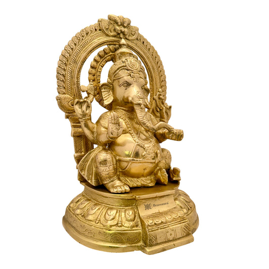 Brassaura™ Brass Ganesha Sitting on Singhasan – Height 12.99 inches | Weight 5.3 kgs