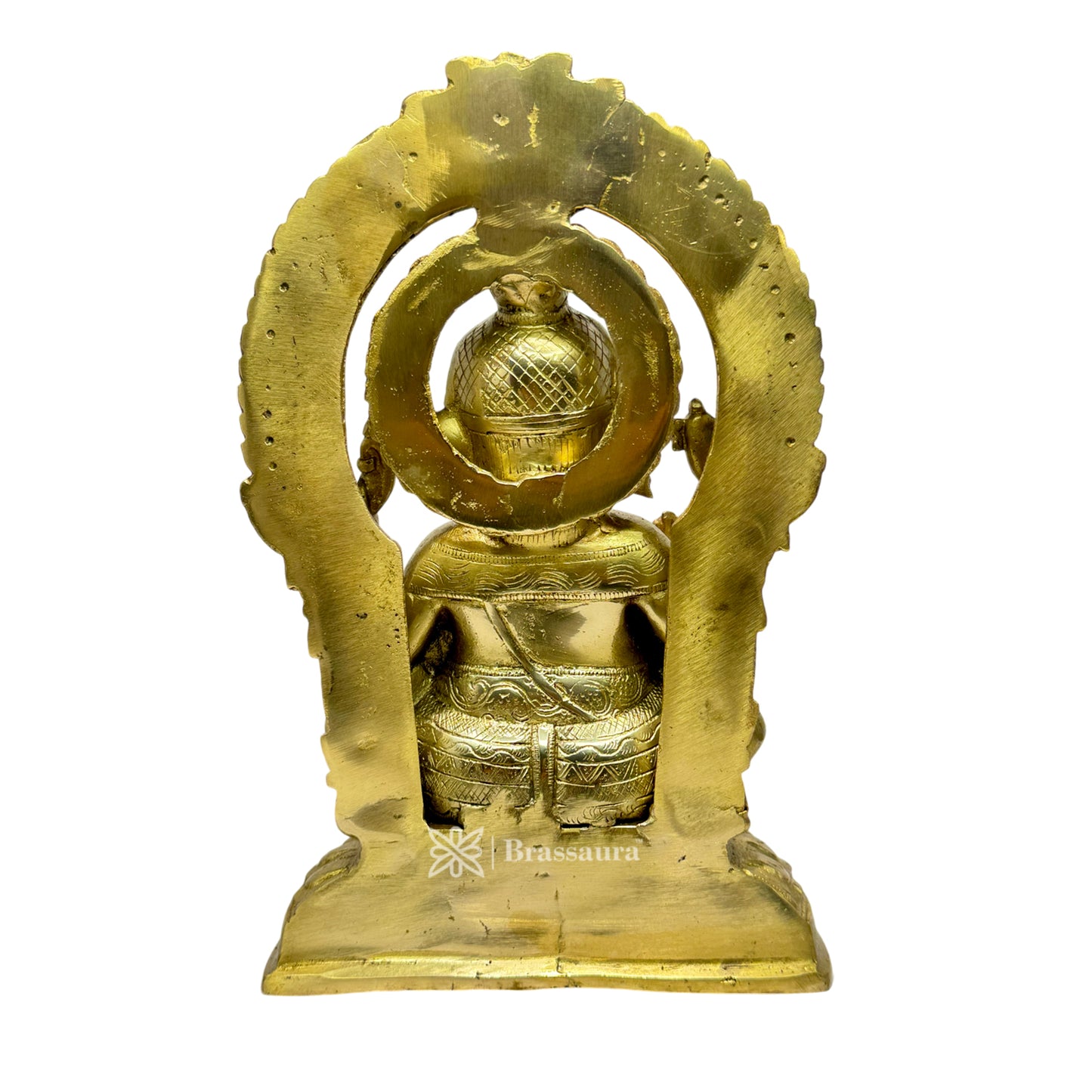 BrassAura Ganesha Sitting on Singhasan Idol Ganesh Bhagwan Ganpati Murti Statue 5.3 Kg Decorative Showpiece - 30.5 cm  (Brass, Gold)