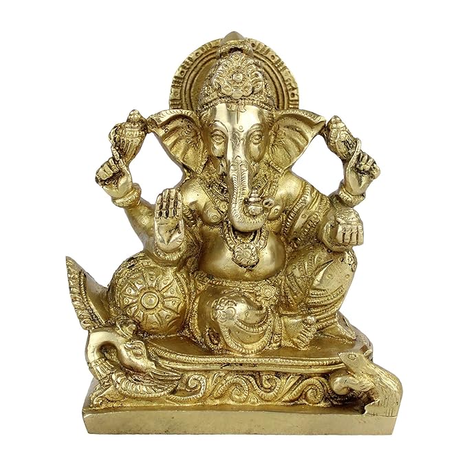 Brassaura™ Brass Ganesha Murti for Home and Decor Brass Ganesh Bhagwan Statue for Pooja Room Ganesha Idols for Home Entrace Decor Good Luck Vastu Decoration Weight 1.35 Kg Height 17 cm