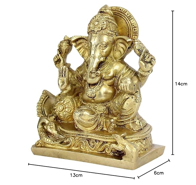 Brassaura™ Brass Ganesha Murti for Home and Decor Brass Ganesh Bhagwan Statue for Pooja Room Ganesha Idols for Home Entrace Decor Good Luck Vastu Decoration Weight 1.35 Kg Height 17 cm