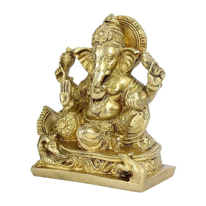 Brassaura™ Brass Ganesha Murti for Home and Decor Brass Ganesh Bhagwan Statue for Pooja Room Ganesha Idols for Home Entrace Decor Good Luck Vastu Decoration Weight 1.35 Kg Height 17 cm