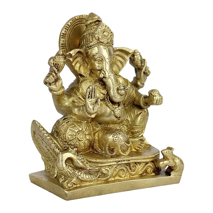 Brassaura™ Brass Ganesha Murti for Home and Decor Brass Ganesh Bhagwan Statue for Pooja Room Ganesha Idols for Home Entrace Decor Good Luck Vastu Decoration Weight 1.35 Kg Height 17 cm