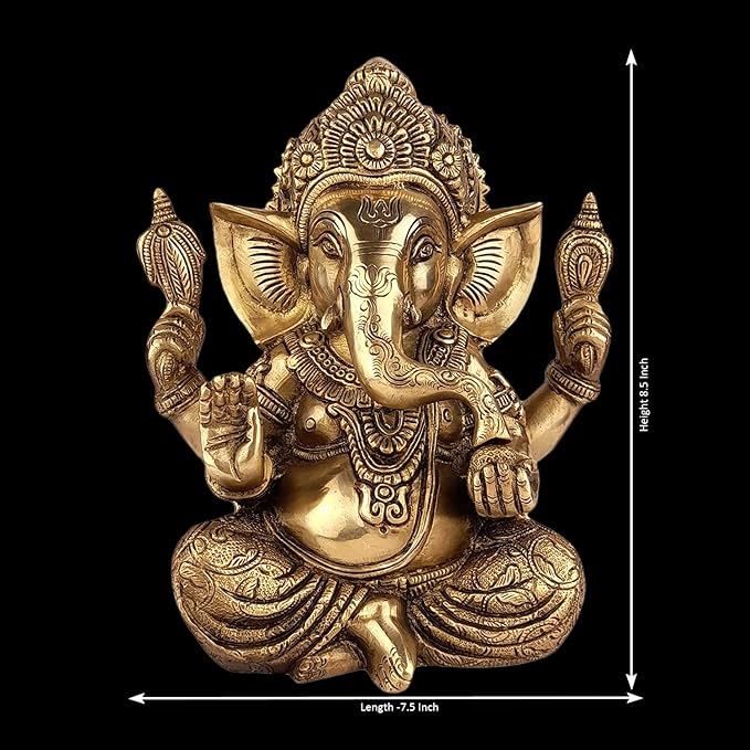 Brassaura™ Brass Ganesha Bhagwan Idol Taj Ganesh Statue Ganpati Murti for Temple Puja Home Entrance Decor Luck Gift Height 25 cm Weight 3.80 Kg