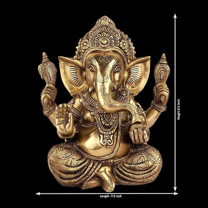 Brassaura™ Brass Ganesha Bhagwan Idol Taj Ganesh Statue Ganpati Murti for Temple Puja Home Entrance Decor Luck Gift Height 25 cm Weight 3.80 Kg